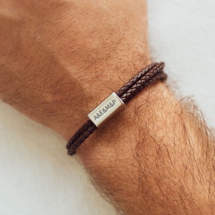 pansky kozeny naramok s textom leather tmave hnedá strieborná