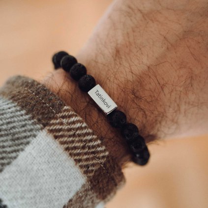 Pánsky náramok z minerálov s textom Beads lavovy kamen cierna darek pre ocka 2