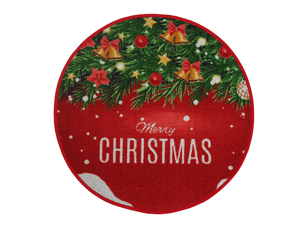 Levně Kulatý vánoční kobereček průměr 80cm - Merry Christmas vánoční větvička s ozdobami