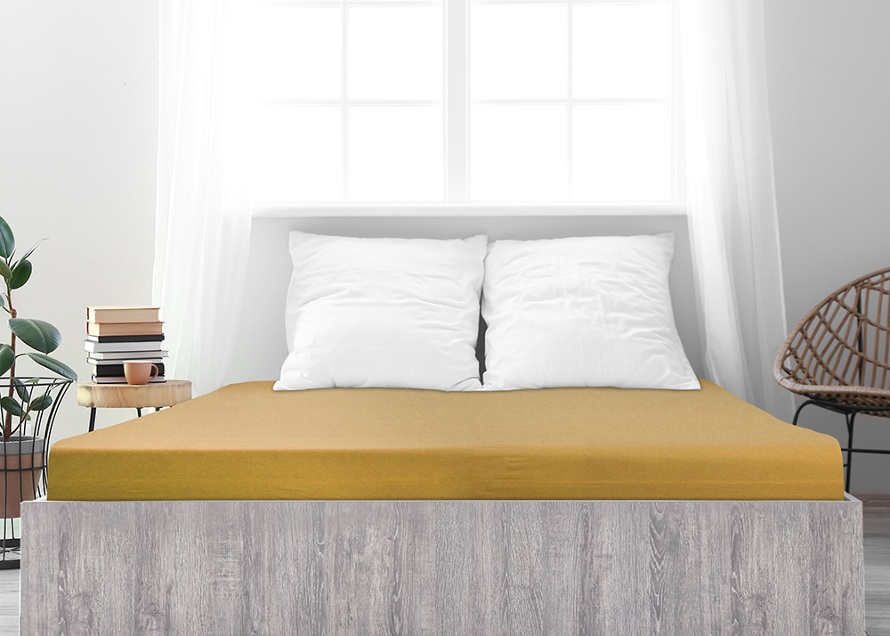 B.E.S. - Petrovice, s.r.o. Prostěradlo Jersey česaná bavlna MAKO - Hořčicová Rozměr: 90 x 200