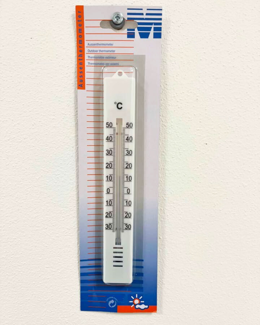 Vnitřní pokojový teploměr, 181 x 26 mm - plast, bílá