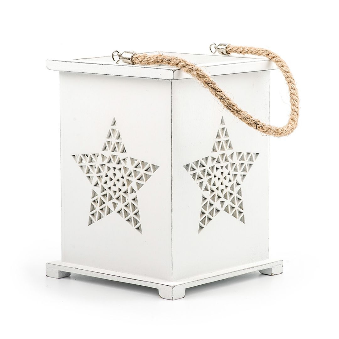 Vánoční lucerna na stůl s dekoracemi a svíčkami