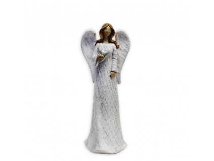 Bílý anděl se stříbrným srcem 18 cm