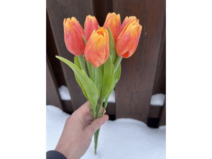 Umělé tulipány do vázy oranžové 43 cm 6 ks