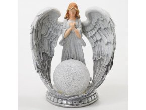 ŠEDÝ ANDĚL S KOULÍ 20X13,5X22,5 CM LED