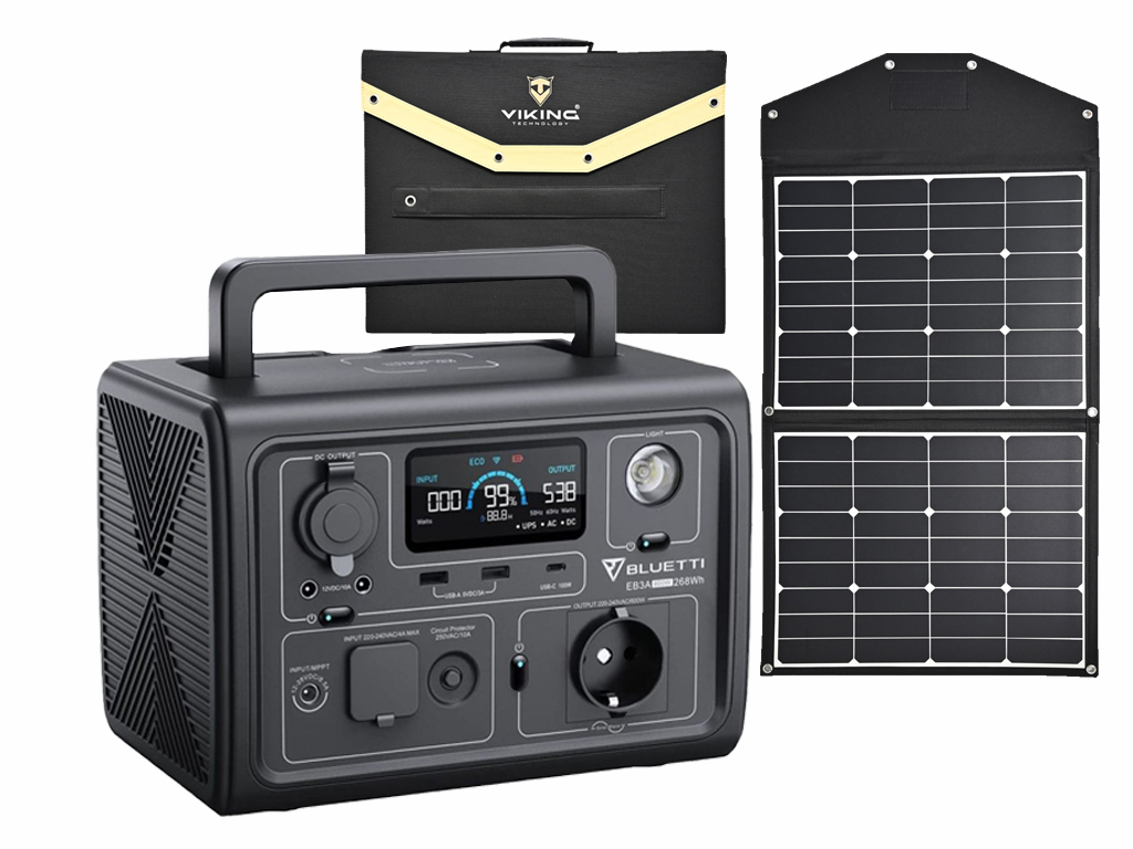 Set batériový generátor BLUETTI EB3A a solárny panel Viking L120