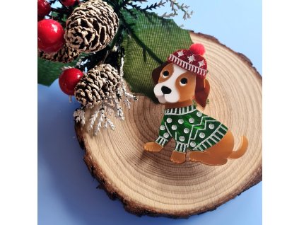 Cherry Loco Winter puppy brooch