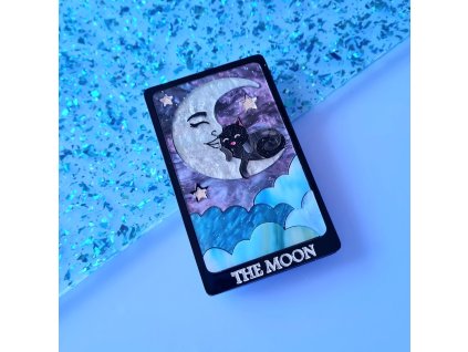 Cherry Loco The Moon cat tarot card brooch