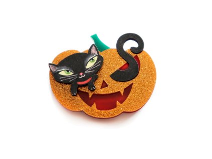 Laliblue Pumpkin brooch with kitten