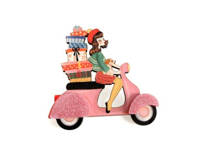 LaliBlue Girl on Vespa Brooch