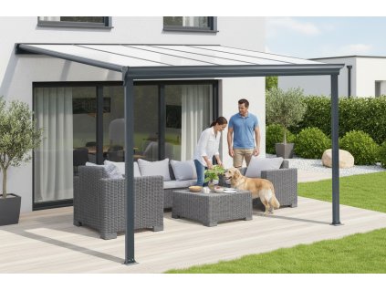 hliníková pergola LANITPLAST WALL 33 antracit + opál PC LG2118 (Varianta hliníková pergola LANITPLAST WALL 33 antracit + opál PC LG2118)