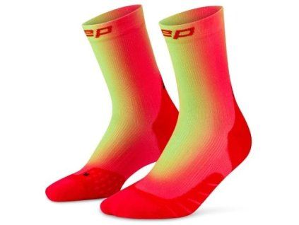 CEP Run Edition Gradient red lime vysoké ponožky dámské (1)