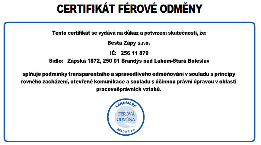 Certifikát Férové odměny
