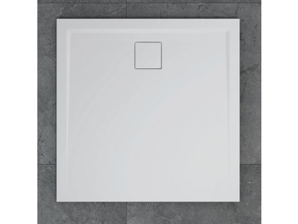 SanSwiss LIVADA SanSwiss sprchová vanička LIVADA z litého mramoru, čtverec 80x80x3,5 cm, bílá, sifon na kratší straně vaničky W20Q08004