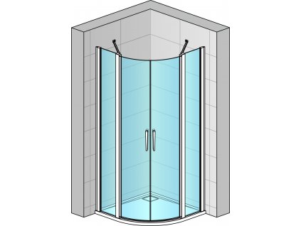 SanSwiss DIVERA Čtvrtkruh s dvoukřídlými dveřmi - nerovnostranné provedení D22ERB559120687