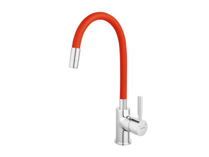 Dřezová stojánková baterie s elastickým ramenem, červená-chr 70710,0CV