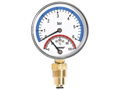 Termomanometr 80mm 1/2" RADIÁLNÍ 0-6bar 120°C TM80R