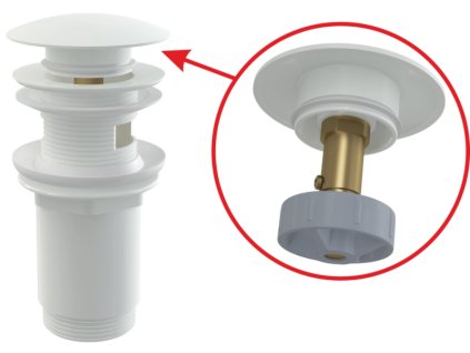 Výpust umyvadlová CLICK/CLACK G 5/4" s přepadem, velká zátka, kov, bílá-lesk A392B