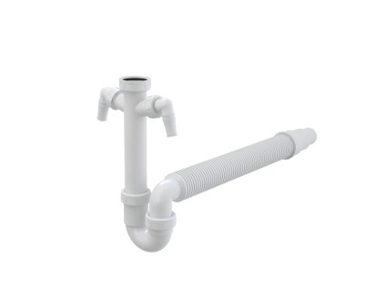 Sifon trubkový dřezový DN 50/40 se dvěma přípojkami Ø 17–23 mm, převlečnou maticí G 6/4" a flexi hadicí A84-DN50/40