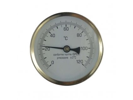 Teploměr bimetalový DN 63, 0 - 120 °C, zadní vývod 1/2", jímka 75 mm PR3058