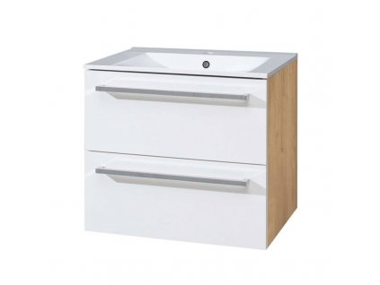 Bino, koupelnová skříňka s keramickým umyvadlem 61 cm, bílá/dub CN670