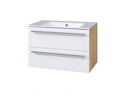 Bino, koupelnová skříňka s keramickým umyvadlem 81 cm, bílá/dub CN671