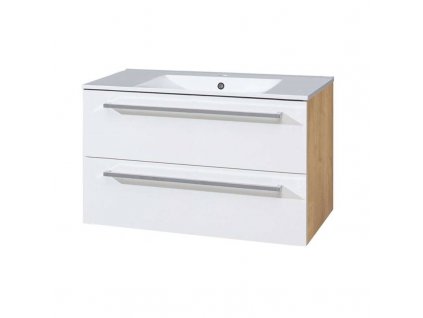 Bino, koupelnová skříňka s keramickým umyvadlem 101 cm, bílá/dub CN672