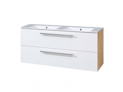 Bino, koupelnová skříňka s keramickým umyvadlem 121 cm, bílá/dub CN673