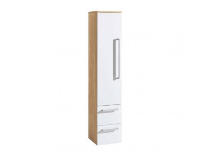Bino, koupelnová skříňka vysoká 163 cm, levá, bílá/dub CN677