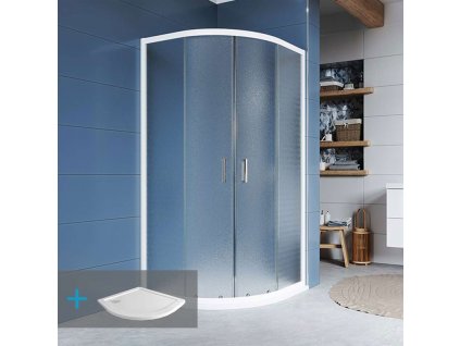 Kora sprchový set: sprchový kout R550, bílý ALU, sklo Grape, 90 cm, vanička, sifon CK35101ZN