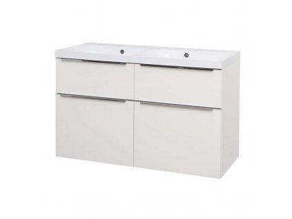 Mailo, koupelnová skříňka s umyvadlem z litého mramoru 121 cm, bílá, chrom madlo CN513M
