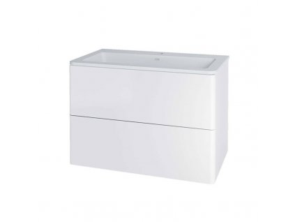 Siena, koupelnová skříňka s umyvadlem z litého mramoru 81 cm, bílá lesk CN411M