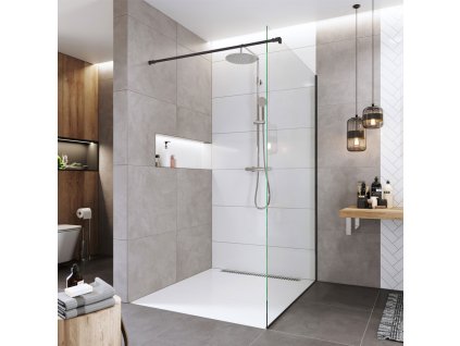 Mereo Sprchová stěna WALK IN, Novea, 140x200 cm, černý ALU, sklo Čiré