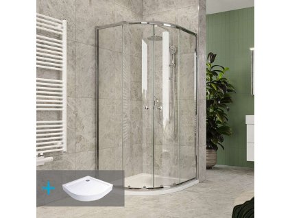 Mereo Sprchový set z Kory Lite, čtvrtkruh, 80 cm, chrom ALU, sklo Čiré a vysoké SMC vaničky vč. sifonu