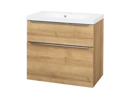 Mereo Mailo, koupelnová skříňka s umyvadlem z litého mramoru 81 cm, dub Riviera, chrom madlo