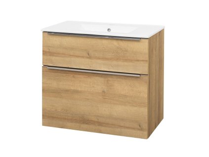 Mereo Mailo, koupelnová skříňka s keramickým umyvadlem 81 cm, dub Riviera, chrom madlo