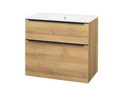 Mereo Mailo, koupelnová skříňka s keramickým umyvadlem 81 cm, dub Riviera, černé madlo