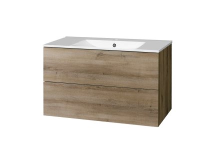 Mereo Aira, koupelnová skříňka s keramickým umyvadlem 101 cm, dub Halifax