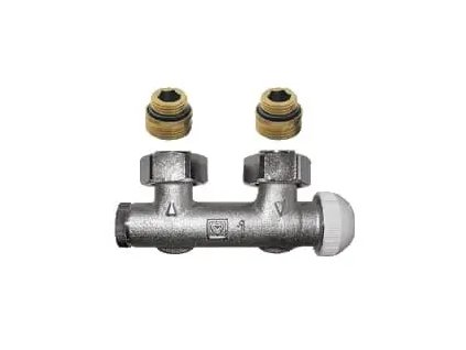Připojovací sřoubení TS-3000 s integrovaným termostatickým ventilem, rohové s adaptéry (#1379492 Bypas HERZ-3000 s integrovaným termostatickým ventilem, rohový, Dimenze Rp1/2"xG3/4", kvs 2,0)