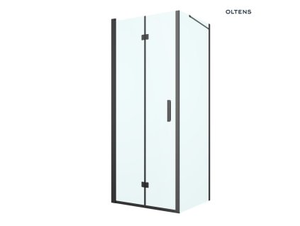 Oltens Hallan sprchový kout 80x80 cm, čtvercový, dveře se zástěnou, matná černá/průhledné sklo, 20007300
