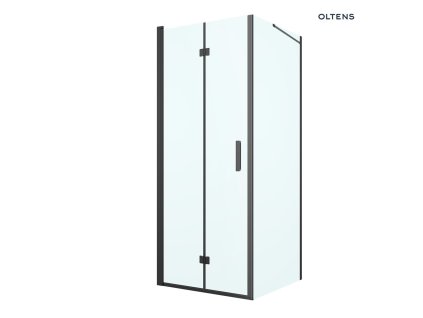 Oltens Hallan sprchový kout 80x90 cm, obdélníkový, dveře se zástěnou, matná černá/průhledné sklo 20200300