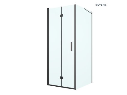 Oltens Hallan sprchový kout 80x100 cm, obdélníkový, dveře se zástěnou, matná černá/průhledné sklo, 20201300