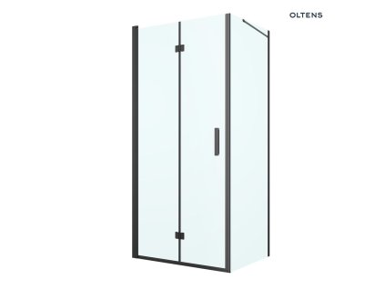 Oltens Hallan sprchový kout 90x80 cm, obdélníkový, dveře se zástěnou, matná černá / průhledné sklo, 20202300