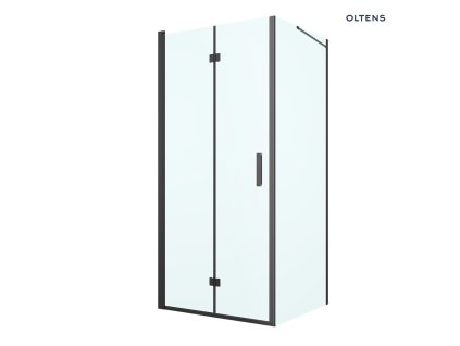 Oltens Hallan sprchový kout 90 x 90 cm, čtvercový, dveře se zástěnou, matná černá / průhledné sklo, 20008300