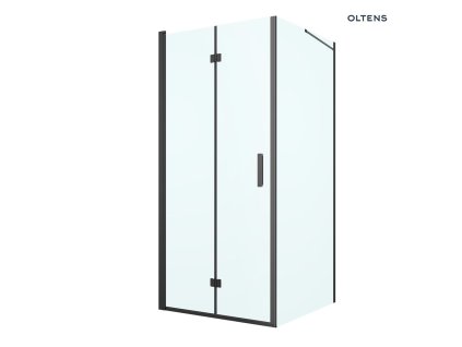 Oltens Hallan sprchový kout 90x100 cm, obdélníkový, dveře se zástěnou, matná černá/průhledné sklo 20203300