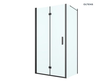 Oltens Hallan sprchový kout 100x80 cm, obdélníkový, dveře se zástěnou, matná černá/průhledné sklo, 20204300