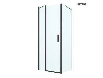 Oltens Verdal sprchový kout 80x80 cm, čtvercový, dveře se zástěnou, matná černá / průhledné sklo, 20010300