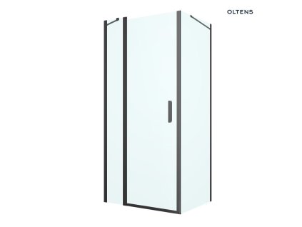 Oltens Verdal sprchový kout 90x80 cm, obdélníkový, dveře se zástěnou, matná černá/průhledné sklo 20207300