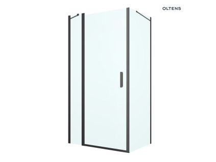 Oltens Verdal sprchový kout 100 x 80 cm, obdélníkový, dveře se zástěnou, matná černá/průhledné sklo, 20209300
