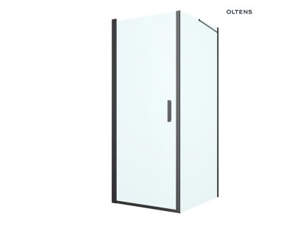 Oltens Rinnan sprchový kout 80x100 cm, obdélníkový, dveře se zástěnou, matná černá/průhledné sklo, 20215300